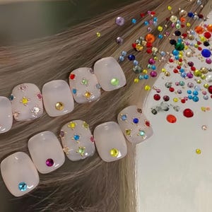 100pc Mixed Colors and Sizes Gems, Flatback Rhinestone Nail Charms, Sparkling Round Crystals Nail Decals