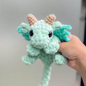 One crochet small baby dragon plushie, handmade stuffie, personalised colours, amigurumi toy made with plush chenille yarn, unstuffed body