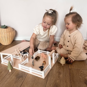 Wooden Farm Playset for Animal Figurines - Handmade Toy Farm for Kids