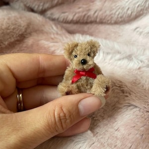 Tiny handmade teddy 1.6 inches sitting. Cute gift, stocking filler