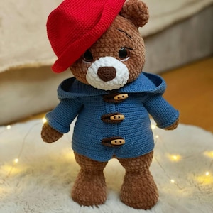 Plushie traveler teddy bear, boho teddy bear, handmade bear toy, amigurumi teddy bear, baby shower gift, organic baby toy, travel lover gift