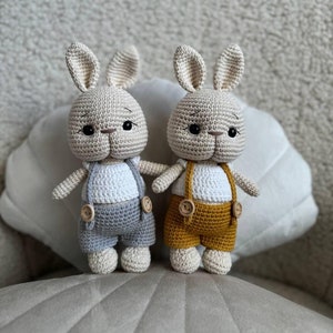 Crochet bunny toy, stuffed rabbit, cute knitted animal, gift for grandson, amigurumi toy, baby boy gift, handmade toy, kids gift for easter